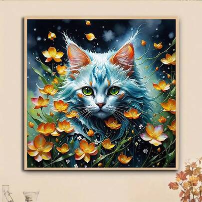 1件装DIY猫咪图案5D钻石画套装，[30*30厘米/11.8*11.8英寸] [40*40厘米/15.7*15.7英寸]，适合成人初学者DIY马赛克钻石画，全钻手工爱好，可作客厅、卧室、办公室墙面装饰，也可作为送给家人和朋友的惊喜礼物，无框