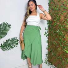 Women's Long Wrap Skirt In Viscose Linen With Tie Detail – Style And Comfort – One Size - hijau muda - View 6