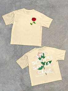 1pcs Men's Rose Graphic Size Plus Double Sided Digital Printed  T Shirt Streetwear 100% Cotton Casual Graphic Tee Anti Social Club Fashion100Cotton - Màu be - Xem 6
