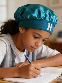 1 chiếc mũ rộng vành cho trẻ em, in 26 chữ cái, có dây chun, kiểu dáng thời trang dùng hàng ngày và khi ngủ. - Màu xanh lam - Xem 3