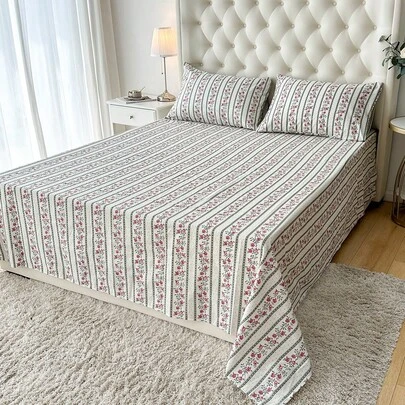 1pc 100% Lightweight Polyester Fabric Floral Printed Bedsheet, Breathable Bedding, Bedroom Decor Bedcover, Suitable For Adults And Teenagers