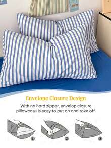 三件套,简约蓝白条纹韩式被套套装(1个被套+2个枕套,不含被芯和枕芯),水洗合成纤维,标准尺寸,柔软舒适,适合宿舍、家庭卧室、酒店,四季皆宜,拉链封口,多色可选,经久耐用,加大床品套装 - 藍色 - 查看 9