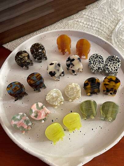 2 件/套迷你醋酸纤维发爪夹圆形几何发爪简约可爱甜美发夹侧夹女士发饰，多巴胺发夹发卡发夹发圈发夹秋冬假日女装