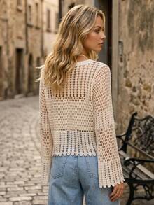 Áo kiểu nữ phong cách Bohemian cổ chữ V khoét rỗng mùa hè 2026 - Áo khoác dài tay nhẹ, phong cách đường phố, trang phục lễ hội, kỳ nghỉ biển, quà tặng Lễ Phục Sinh & Ngày của Mẹ. - Màu be - Xem 6
