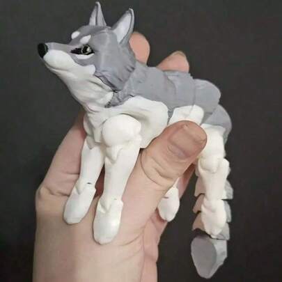 1 Stück 3D gedruckte artikulierte Wolf Figur im Glam-Stil mit Gelenken aus Kunststoff - Vielseitiges Schreibtisch-Ornament, Schlüsselanhänger, Hängedekoration für Zuhause - passend für Weihnachten, Halloween, Erntedank, Valentinstag - ohne Federn, ohne Strom benötigt