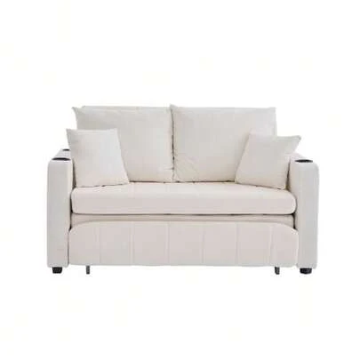 Multifunctional Fabric Sofa, Convertible Sofa Bed, Small Two-Function Living Room Sofa, Removable And Washable Cover, With Storage Bag, Port And Cup Holder.