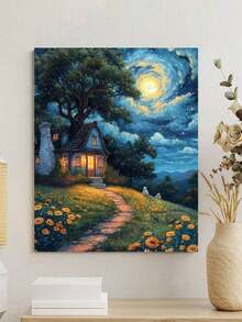 Kit de pintura acrílica sin marco DIY, escena nocturna artística personalizada, adecuada para la decoración del dormitorio y la pared del arte, pintura simple y divertida, sin experiencia de dibujo requerida, cumple tu sueño de ser pintor, sumérgete en el mundo colorido, cada trazo es una autoexpresión, mejor regalo para familiares y amigos, 40*50CM - Multicolor - Ver 4