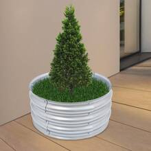 Fioriera rotonda in acciaio zincato, 23,62 x 11,02 cm, vaso in metallo autoportante con spessore di 0,6 mm, fioriera modulare in metallo ondulato per ortaggi, erbe aromatiche, fiori, alberi, patio, giardino, cortile, stile moderno - Visualizzare 3