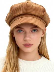 1pc Unisex Retro Corduroy Newsboy Cap, Spring/Summer Painter Hat, Travel Cabbie Hat - Multicolor - View 6