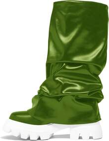 Women's Platform Round Toe Mid Calf Boots With Chunky Heel - M-green - View 2