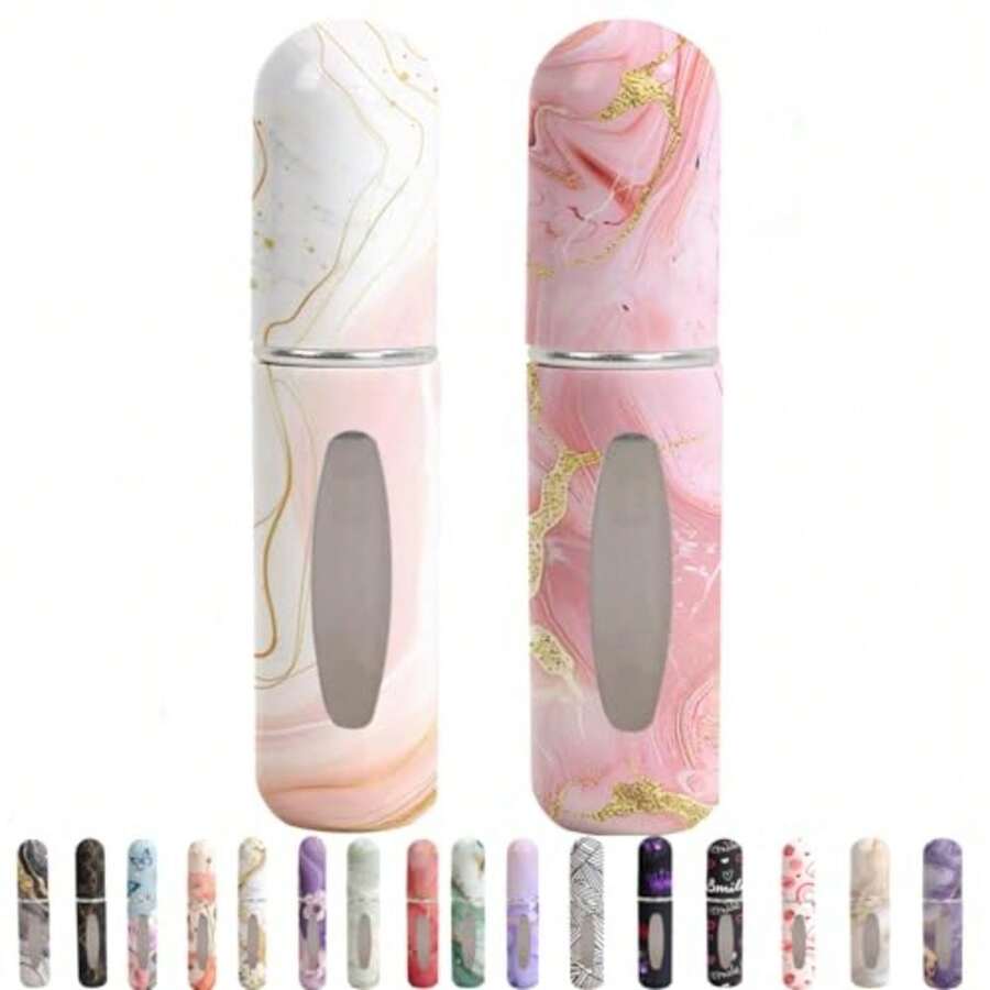 Perfume Travel Refillable Bottle Portable  ErEmpty Perfume Bottles With Unique Patterns Refill Pump Case For Traveling And Outgoing 2 Pcs Pack Of 5 Ml E And Pink - White and Pink - View 1