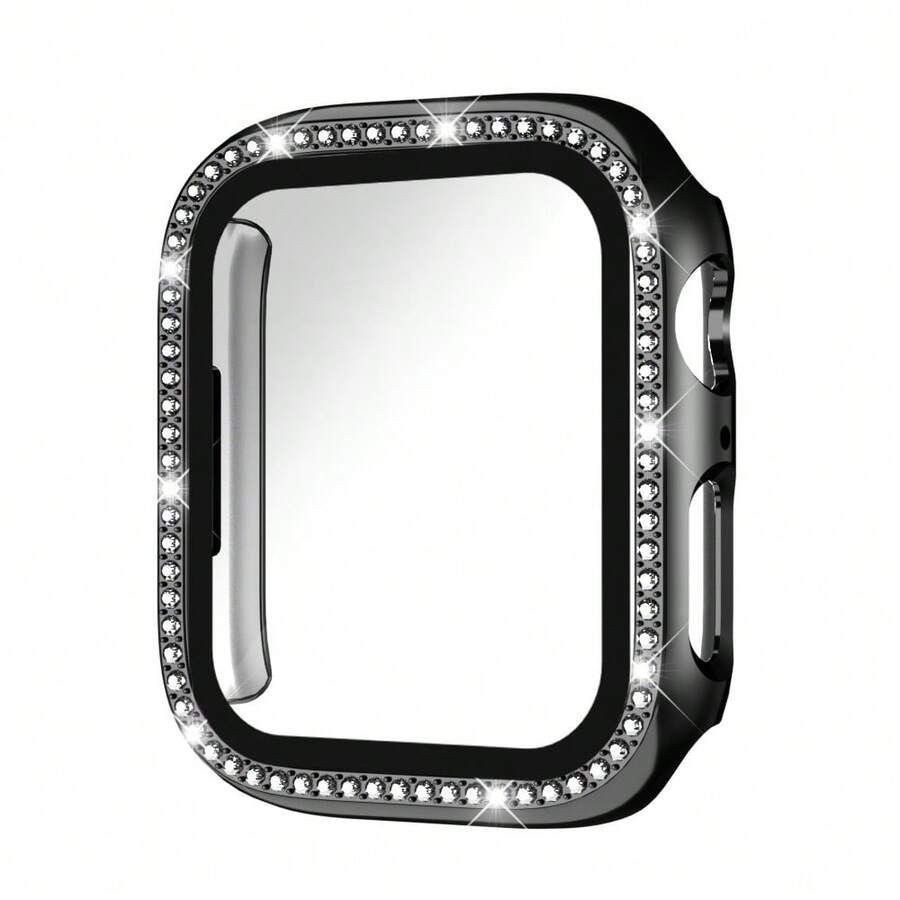 1个时尚单排钻石保护壳,兼容 38mm 40mm 42mm 44mm 45mm 49mm系列 Ultra 8 7 6 5 4 3 2 1 SE,男女通用,内置钢化玻璃屏幕保护膜,超薄防震全覆盖硬质PC保护壳 - 黑色 - 查看 1