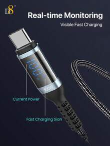 D8 USB C To USB C Cable 1.2M Nylon Braided 100W 5A PD Fast Charging Cable With LED Digital Display Power Meter, Type C Charger Cord Compatible With IPhone 15/15Plus/15Pro/15ProMax, Compatible With Iphone 16/16Plus/16Pro/16ProMax, Compatible With Iphone 17 Series, Air 2023/Pro 2023, Pro 2023, Air 5/4, Mini 6, Galaxy 9/8/7/6/6a/5/4/4XL/3/3XL/2/2XL, 1+, Mi, Hua Wei, Switch, Laptop - Multicolor - View 4