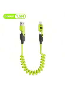 65W 多功能四合一 USB-C 可伸缩充电线，支持 PD 快充和数据同步，硅胶材质，多端口充电带指示灯，兼容 、iPad、OPPO 等设备，通过 Nan MFi 认证。 - 彩色 - 查看 14