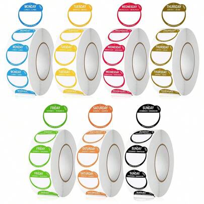 500 unidades/rolo de adesivos autoadesivos com desenhos dos dias da semana em inglês, redondos de 2,5 cm, para embalagens coloridas e escritas, de segunda a domingo, para cozinha, sala de jantar, casa e para selar embalagens de alimentos.