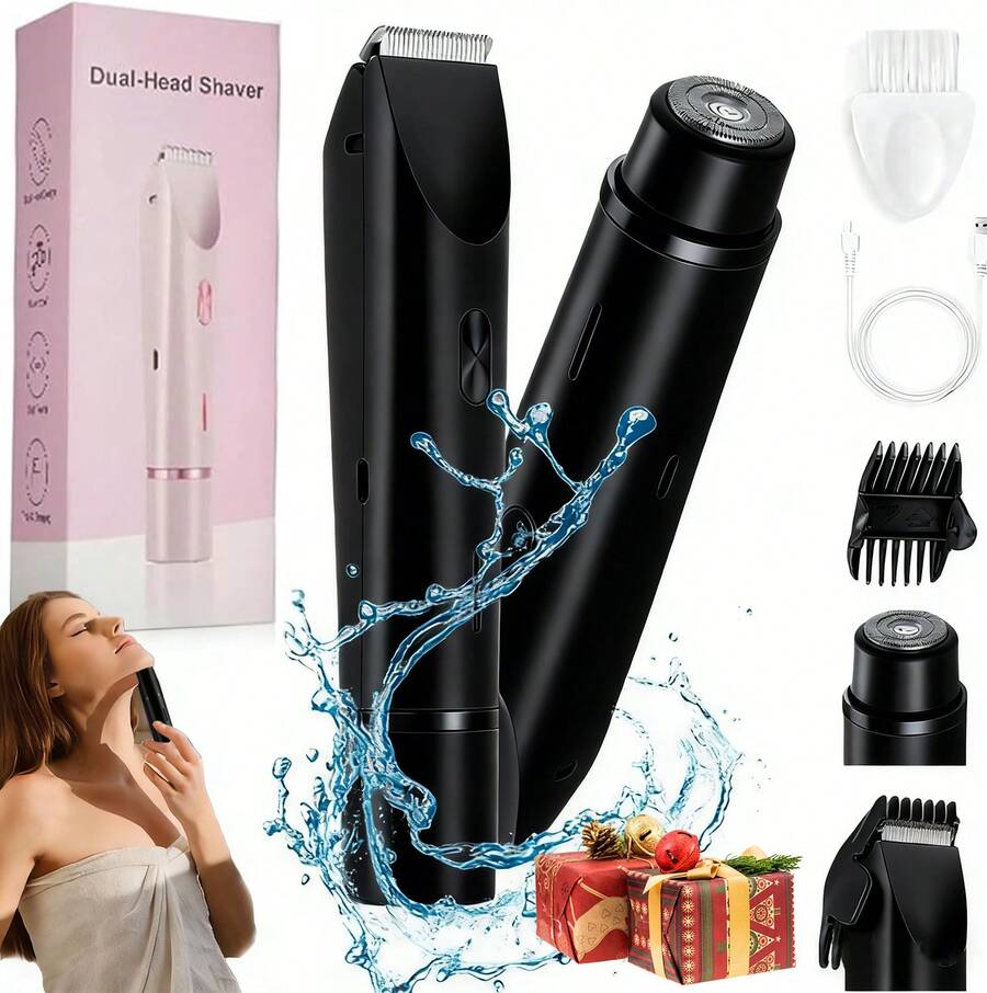 2 In 1 Electric Shaver For Women, 2025 New Rechargeable Women's Body Shaver Bikini Trimmer, Electric Razors For Women, Wet And Dry Hair Trimmer For Facial Face Lip Chin Underarm Legs,USB Charge Waterproof Painless Electric Razors For Silk Skin,Women's Gifts/Christmas Gifts (Pink/Black/Purple) - 黑色 - 查看 1
