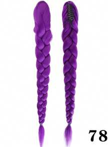 28-Inch Purple Synthetic Fiber Braid Wig, Convenient Clip-On Ponytail Hair Extension, Suitable For Cosplay, Halloween Costumes - Multicolor - View 5