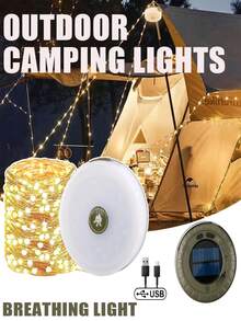 4-In-1 Outdoor Solar Lights, 10M Waterproof String Lights With Retractable Design, LED Flashlight And Camping Lantern Hooks, Warm White Mood Lights For Camping Tents And Yard Decor - 4-in-1 Solar Lamp - View 2