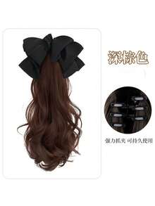Detachable Large Bow Hair Claw Wavy Long Curly Wig Claw Clip - Multicolor - View 3
