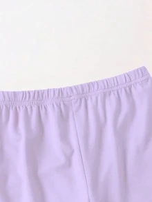 2pcs/Set "23" & Purple Butterfly Print T-Shirt And Shorts Set, Spring/Summer New Arrival Girls Outfit - Apricot - View 9