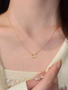 1pc Elegant Women's Jewelry, S925 Sterling Silver 18K Gold Plated Asymmetric Geometric Cubic Zirconia Pendant Necklace, Minimalist Dainty Clavicle Chain Suitable For Daily Wear - #1 - View 4