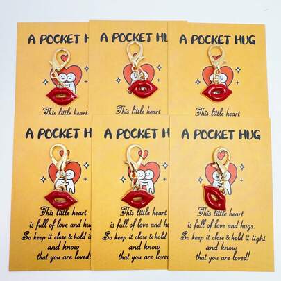 2D Flat 12pcs/6sets Elegant Red Lip Flame Style Alloy Keychain Set, Includes Greeting Card, Lobster Clasp/Zinc Alloy | Ideal For Students/Workers/Friends | Suitable For Mother's Day, Women's Day, Nurse's Day, Thanksgiving, Christmas/Holiday Blessings/Long-Distance Care, Suitable For Women, Teachers, Moms, Best Friends