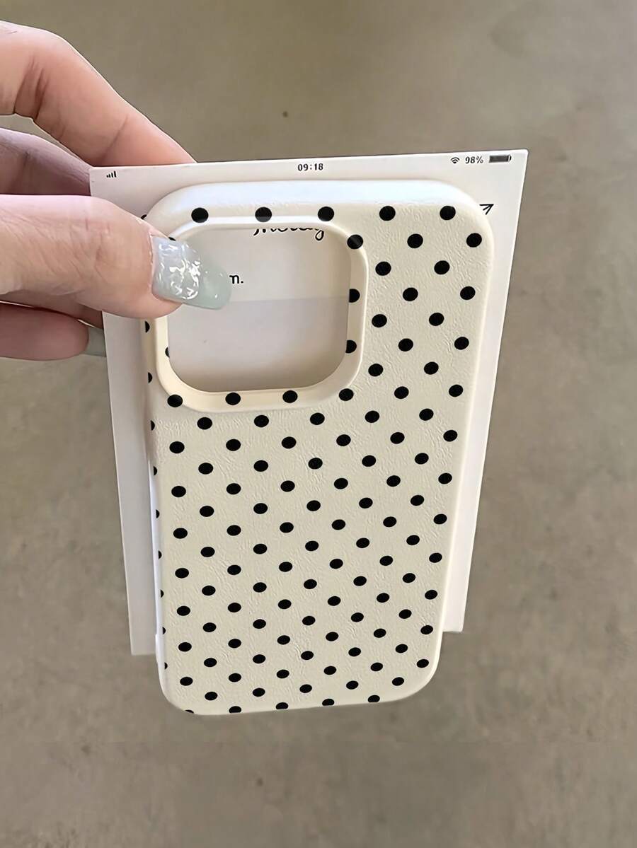 1个黑色波点图案大孔米色皮革防摔手机保护壳，TPU材质，适合作为节日礼物，兼容苹果Xs/Xsmax/Xr/11/12/13/14/15/16pro/Promax/14/15/16plus/17，男女通用 - 白色 - 查看 1
