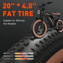 749W Motor Electric Bike For Adults,, 48V13Ah Battery 80 Miles Range, 20MPH Speed, 20inch Off-Road Tire Ebike, F02 Mountain Electric Bike, 7-Speed Ebike, Commuter EBike, Dual Disc Brake For Snow, Valentine's Day Gifts, Bike For SPRING - Black - View 3