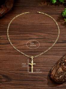 1pc Men's Classic Figaro Chain + Jesus Crucifixion Cross Pendant Necklace, Unisex Necklace With Jesus Crucifixion Charm, Hip-Hop Fashion Accessory, Suitable For Daily Wear - Yellow Gold - View 3