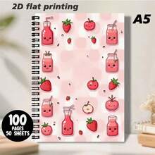1 Pc A5 Size Spiral Bound Notebook, Cover Printed With Cute Strawberry, Apple And Juice Patterns, Fresh Pink Background, Filled With A Sweet And Cozy Atmosphere, Minimalist Yet Lively, Adds Fun To Writing, Ideal For Daily Records And Inspiration - T - View 7