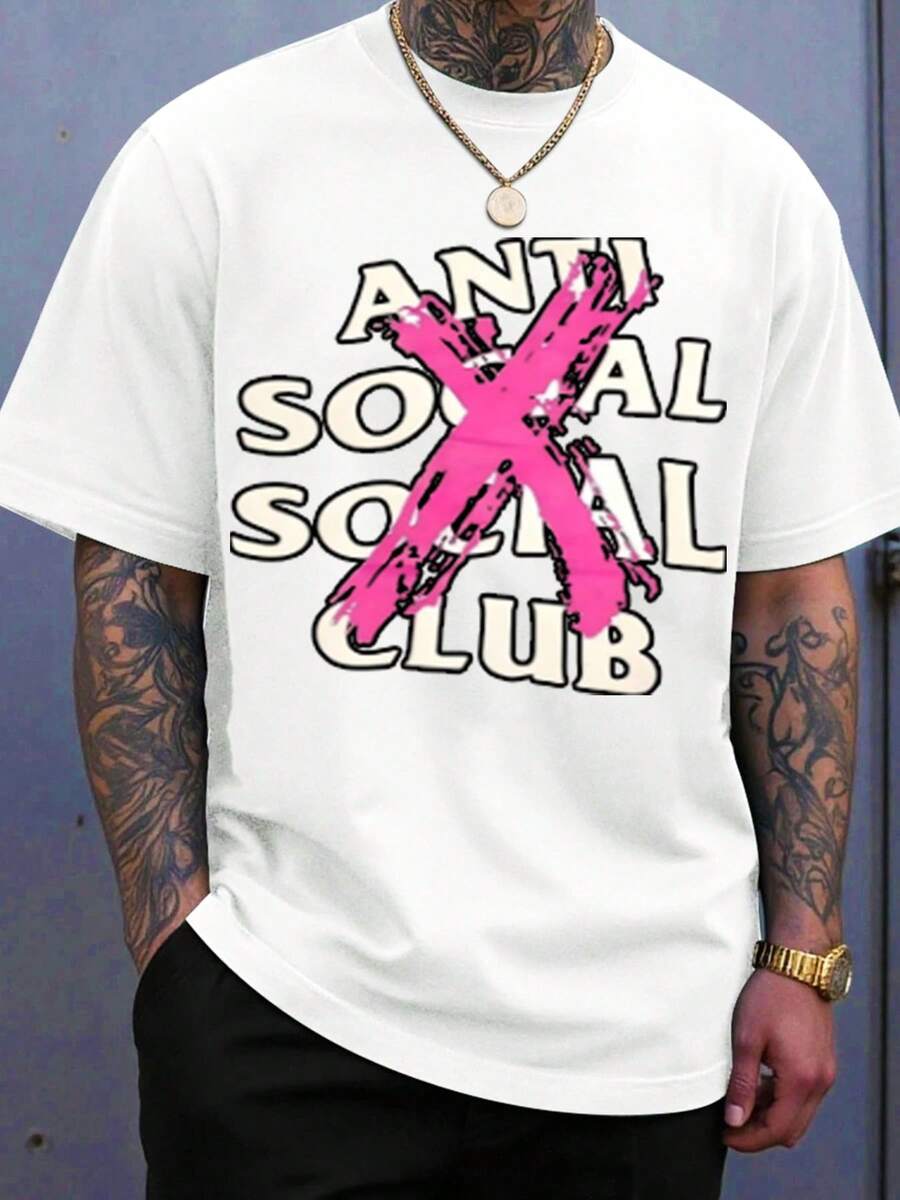 Anti Social Social Club X Pink Logo T Shirt Unisex Streetwear Fashion Casual Top For Men And Women Urban Style Graphic Tee - 白色 - 查看 1