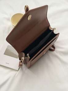 Borsa a tracolla da donna con texture intrecciata e decorazione con cintura, borsa a secchiello con patta - Castano - Visualizzare 7