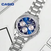 Casio 卡西欧男士计时腕表，蓝色表盘，不锈钢表带，50米防水，日期星期显示，石英腕表 MMTP-1375D-2A1V - 均碼 - 查看 1