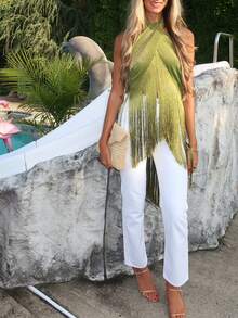Women Sarong Turned Top Wrap Tie Up Crop Top Backless Beach Cover Up Boho Sexy Summer Vacation Top - màu xanh lá - Xem 3