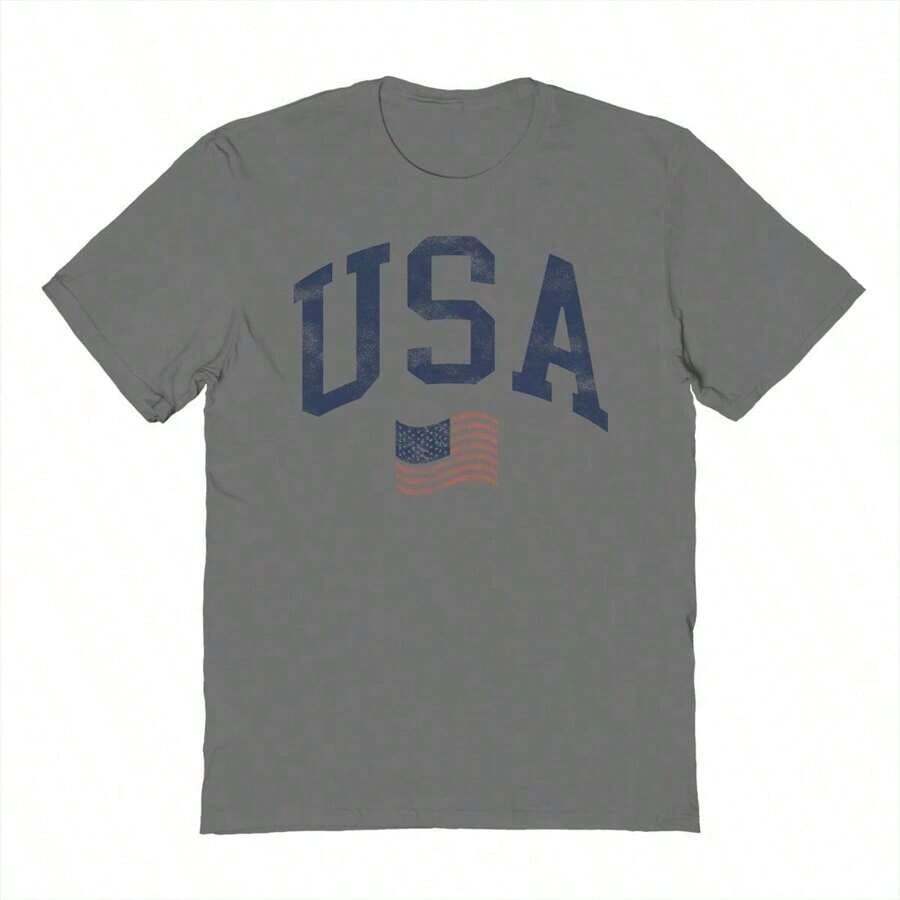 2026 Social Collective Usa And Wavy Flag 4 Graphic Cotton Short-Sleeve T-Shirt USA Patriotic T-Shirt,Independence Day Clothing,Summer Tops For Women - 木炭 - 查看 1
