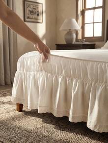 1pc French Romantic Butterfly Lace Bed Skirt, Soft Washable Stretchy Polyester Fiber, Fits Various Bed Sizes, New Arrival - White - View 3