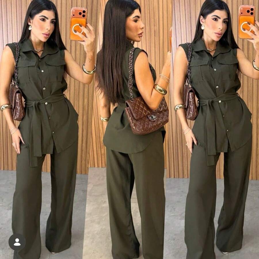 Women's Set: Vest And Wide Leg Pants, Formal And Elegant. - 查看 1