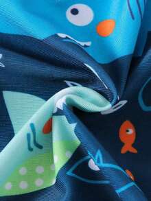 全新婴儿及幼儿连体动物印花泳衣，男童速干泳衣，夏季潜水服，防晒 - 藍色 - 查看 4