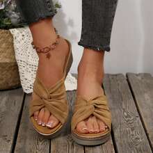 Women's Beach Sandals Summer Bow-Knot Flats Wear-Resistant Travel Slippers Shoes Wedges Heels Platform Sandals Summer Outdoor Walking Travel - 卡其色 - 查看 7