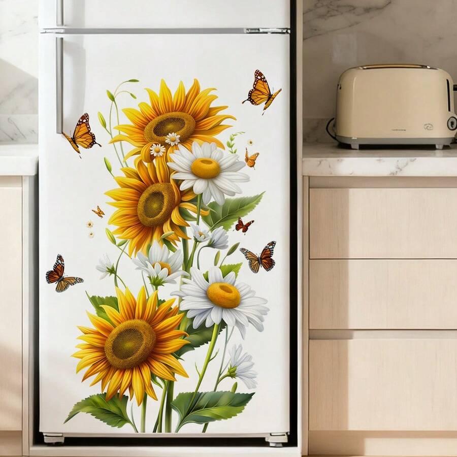 1件 30*48cm (11.81inch*18.9inch) 春夏向日葵與雛菊可拆卸花卉冰箱磁鐵,防水廚房牆面裝飾貼紙 - 均碼 - 查看 1