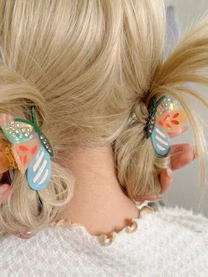 1 chiếc kẹp tóc hình bướm bằng nhựa acetate nhiều màu sắc theo phong cách INS mùa hè, kẹp tóc hai tông màu cao cấp năm 2026, phụ kiện tóc mùa hè đi biển, kẹp tóc du lịch.