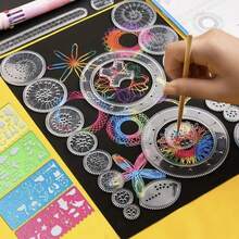 28 piezas Juego de arte para raspar multicolor y multifuncional con herramientas mágicas de dibujo y rompecabezas divertidos - Multicolor - Ver 2