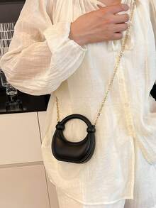 New Fashionable Favorite! Round Crescent-Shaped Bag * Metal Chain, Unlocks Multi-Scenario Styling Aesthetics. Rounded Crescent-Shaped Handbag & Shoulder Bag, Paired With Sculptural Ball Handle. - Multicolor - View 7