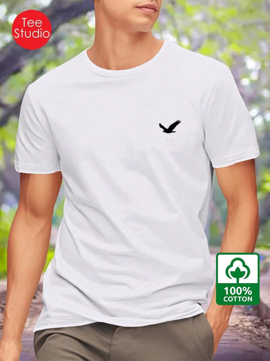 T24-T240911-S One Bird 180G Camiseta de manga corta estampada para hombre [Starry] - Blanco - Ver 1