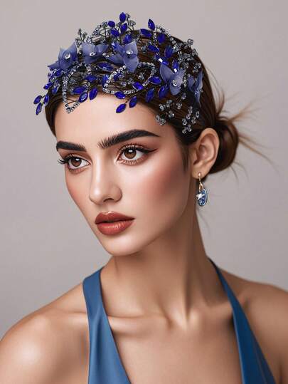 1pc Resin Flower Rhinestone Decorated Headband, Elegant Women Hair Accessory Suitable For Wedding, Party, Performance, Vacation