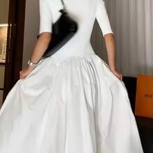 Elegant French Style Maxi Dress With Smock Waist & Ruffle Hem - -Length Party Wedding Guest Gown, Machine Washable Spring Summer Fall Formal Evening Dress - Ivory White - View 6