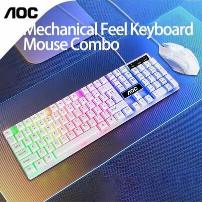 AOC Wired Mechanical Keyboard And Mouse Set, 7-Color Backlight, Precise Tracking Gaming Mouse, Splash-Proof Keyboard, Durable Esports Peripherals, Powerful Performance