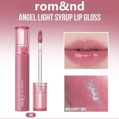 Rom&Nd 天使之光水润唇釉（葡萄味），蕴含滋养糖浆配方和鲜艳色素，打造水润光泽的妆效，丰盈双唇，质地轻盈不粘腻，持久保湿，提升唇部饱满度，提亮唇色，塑造自然丰盈唇形，持久显色，蕴含植物萃取护唇成分，不粘腻不沾杯，提供持久保湿滋养。