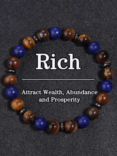 Một chiếc vòng tay đá Lapis Lazuli và mắt hổ theo phong cách Bohemian mang lại may mắn và tài lộc, tượng trưng cho lòng dũng cảm, và là món trang sức hỗ trợ tập yoga và thiền định phù hợp cho cả nam và nữ.