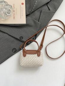 Mini Strohsack, Lippenstifttasche, Münzbeutel, elegante gewebte Handtasche, Urlaubstasche, Mini-Tragetasche, Teigtasche, Hornbeutel mit Klappe und verstellbarem Schultergurt, ideale Geschenktasche für Partys, Galas, formelle Anlässe, geeignet für Kleider, Klassenzimmer, Urlaub, Outdoor-Aktivitäten, Reisen, Sportstätten, besonders für Frauen, Mädchen, Studenten - Beige - Übersicht 9